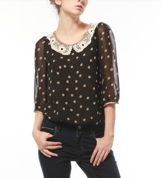 women blouses black with yellow dot - Click Image to Close